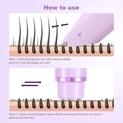 2 in 1 Electric Razors for Women Double Head Shaver for Pubic Hair Trimmer IPX7 Waterproof Wet&Dry Use Bikini Shaver for Body