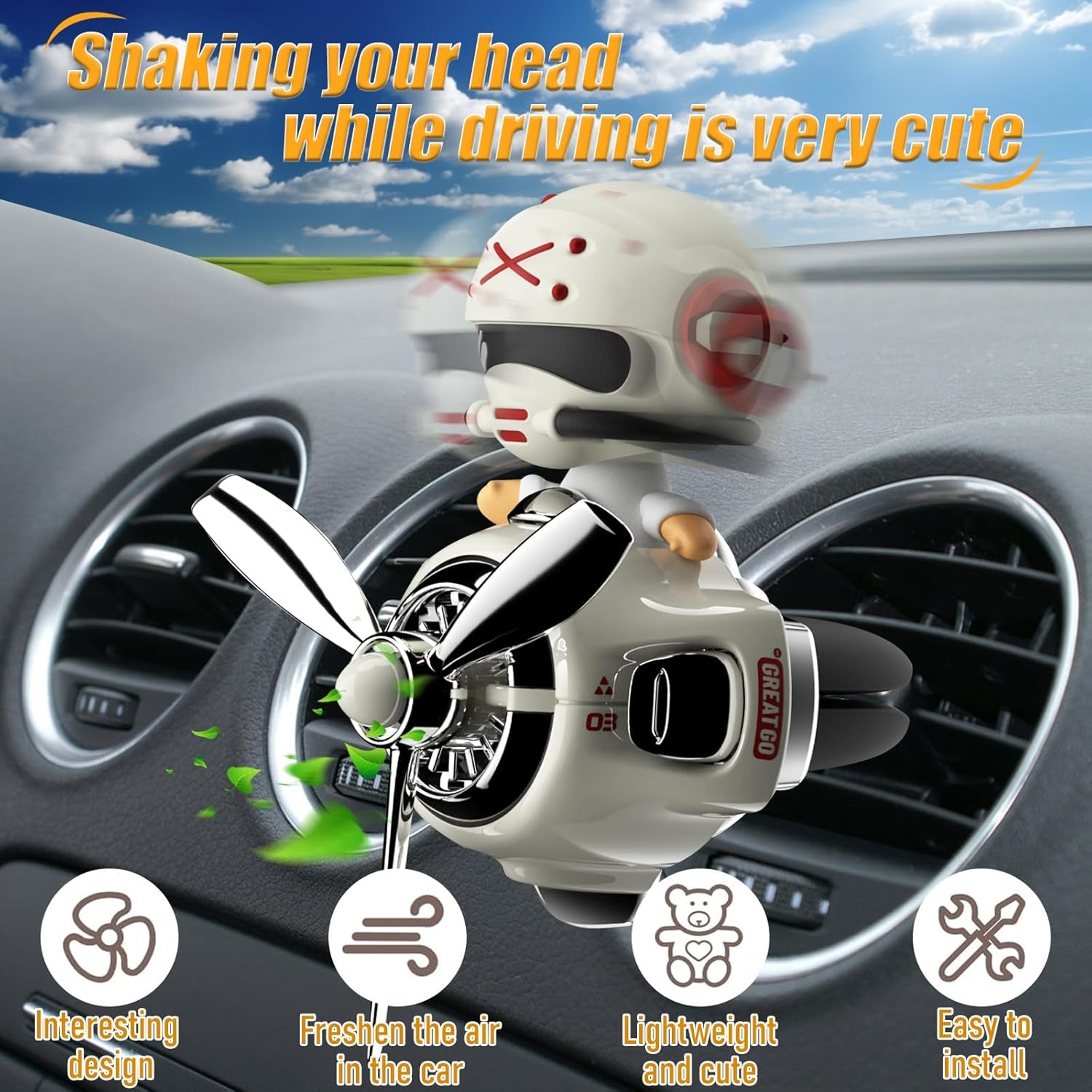 2Pcs Car Air Fresheners, Cute Bear Pilot Automotive Air Outlet Creative Car Perfume Diffuser, Automotive Accessories Air Vent Decoration with 8 Fragrant Tablets (Black 1+White 1)