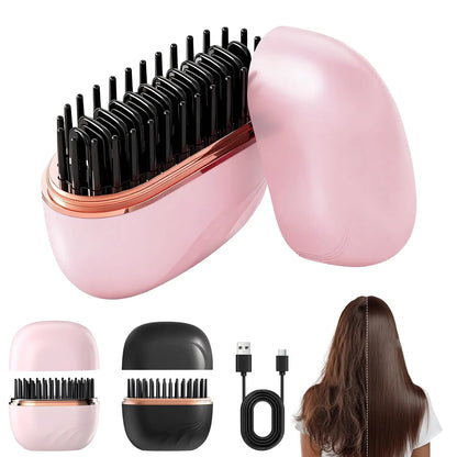 Revolutionary Mini Cordless Hair Straightener Brush - Rechargeable, Anti-Scald, and USB Charging for Effortless Styling Anywhere!