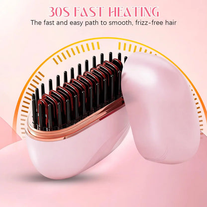 Revolutionary Mini Cordless Hair Straightener Brush - Rechargeable, Anti-Scald, and USB Charging for Effortless Styling Anywhere!