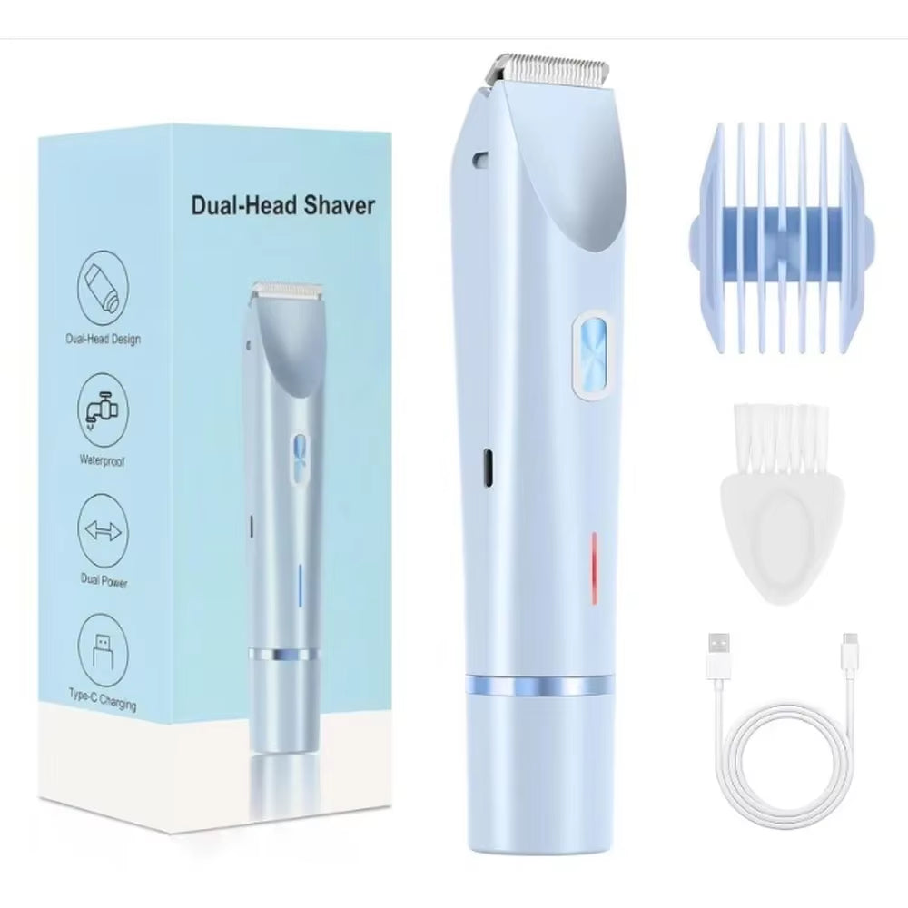 2 in 1 Electric Razors for Women Double Head Shaver for Pubic Hair Trimmer IPX7 Waterproof Wet&Dry Use Bikini Shaver for Body